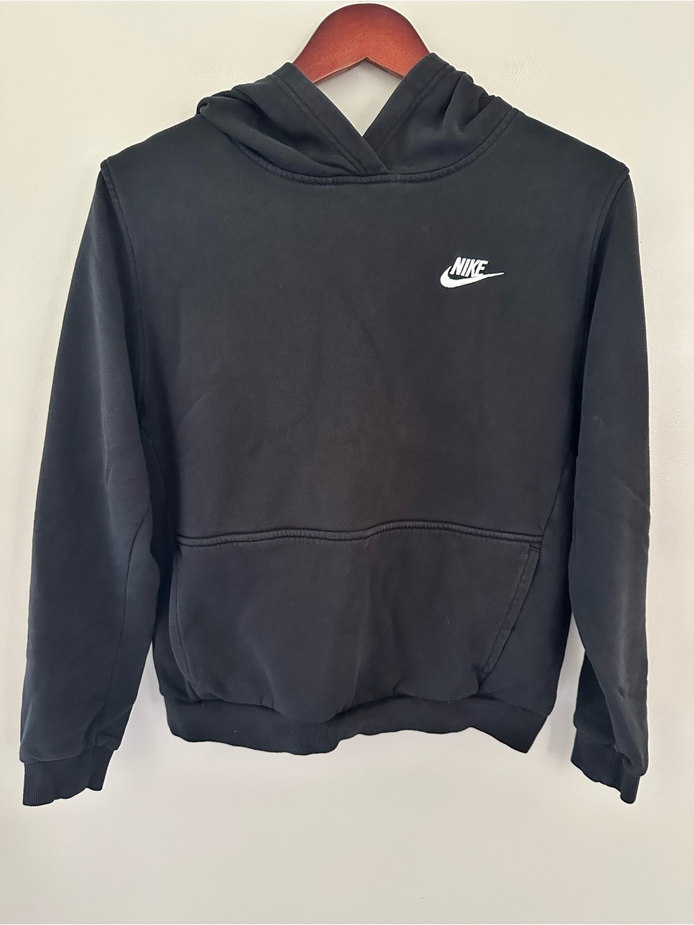 Nike Black Kids Hoodie Pullover Sweatshirt with White Swoosh